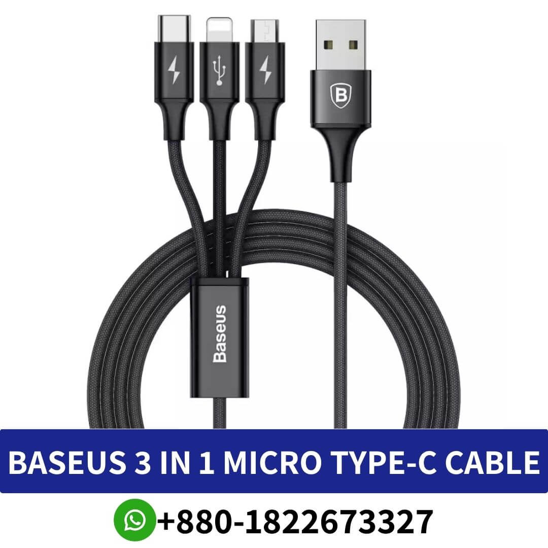 Buy BASEUS 3 in 1 Fast Charging Micro Type-C Cable Price in Bangladesh | iPhone Micro Type-C Cable Low Price in BD, Baseus cable BD