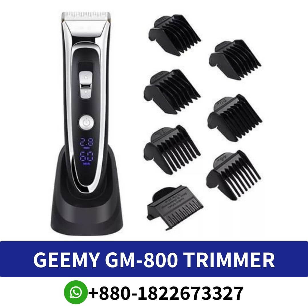 GEEMY GM-800 Professional Rechargeable Hair Trimmer is with cleaning brush, comb, oil for blades and 7 nozzles. quick charge 1,5 hours