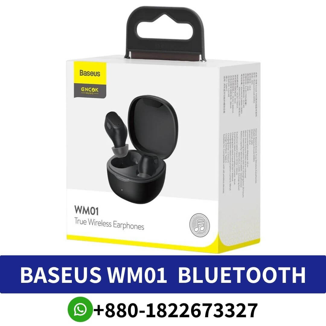 BASEUS WM01 TWS True Wireless Bluetooth Earphones featured with constant music time, 25 Hours music time with charging case.