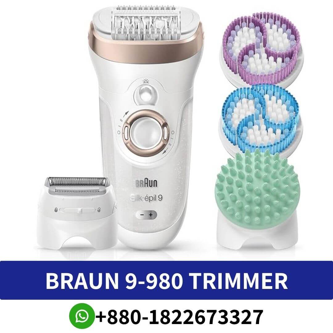 BRAUN Silk-Epil 9-980 For Long Lasting Smooth Skin Trimmer Guides for less pressure, to remove even more hair vs other Braun epilators