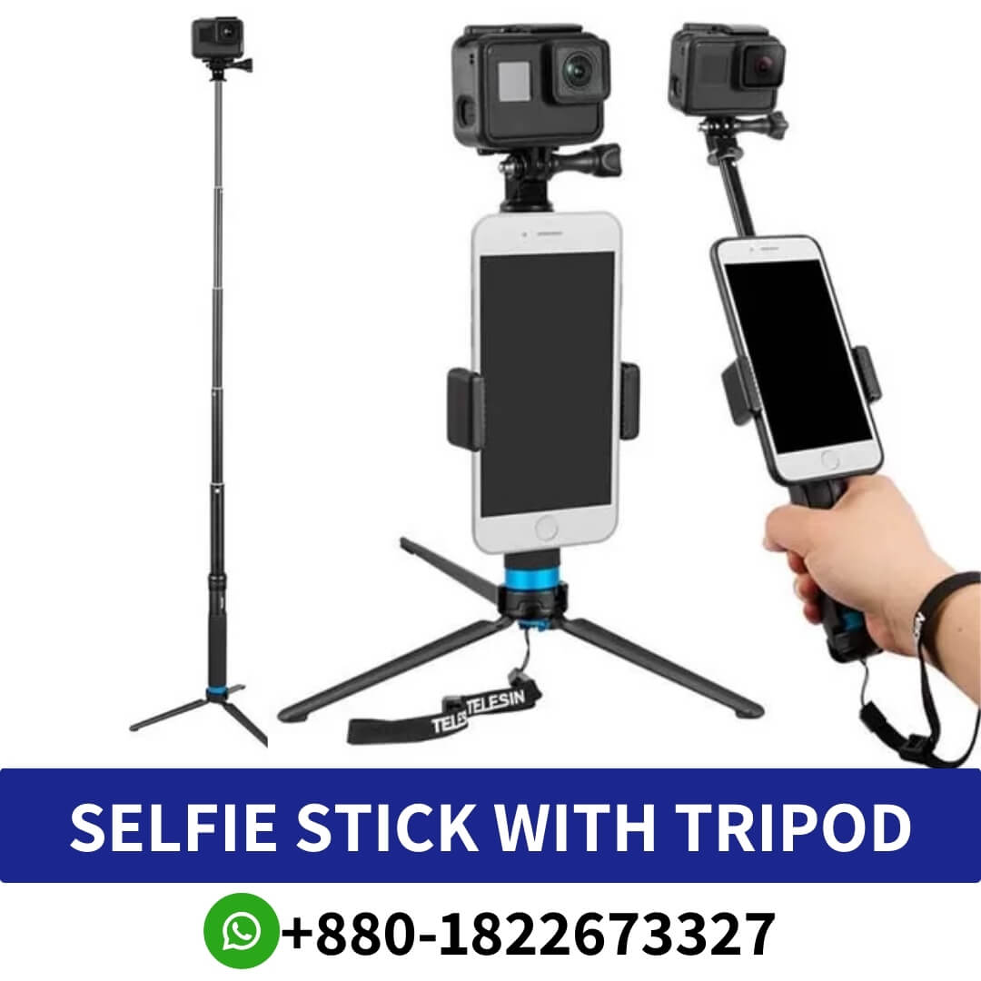 Best TELESIN selfie Stick GP-MNP-090-S Price in Bangladesh - telesin selfie stick shop in Bangladesh- Selfie Stick with Camera tripod Price in bd