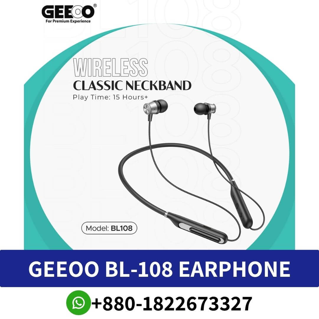 GEEOO BL-108 Classic Neckband Earphone Price In BD Classic Professional Bass Neckband Earphone is a must-have for audio enthusiasts.