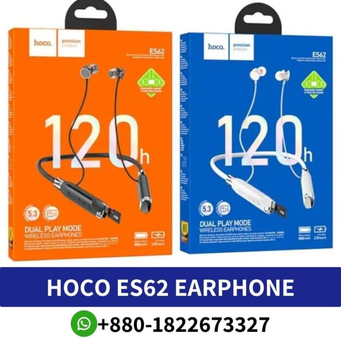 HOCO ES62 Magic Bluetooth Earphone Price In Bangladesh Hoco ES62 Pretty Dual Play Mode Bluetooth Earphone, Hoco ES62 Wireless Neckband Earphones,