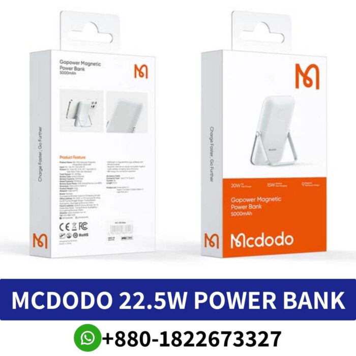 MCDODO MC-325 PD 22.5W Power Bank in Bangladesh, MCDODO 22.5W Power Bank, Wireless Power Bank, Mcdodo GoPower 20W PD 10000mAh Magnetic Powerbank with Digital Display, Mcdodo Ambilight Series 20W 10000mAh Magnetic Wireless Power Bank, Mcdodo 10000mah 22.5W PD QC4.0 fast charging USB-C*2+USB A Output power bank with digital display Power Bank 10000mAh, mcdodo magnetic power bank 5000mah, Mcdodo 5000mAh 20W PD MagSafe Wireless Power Bank ,