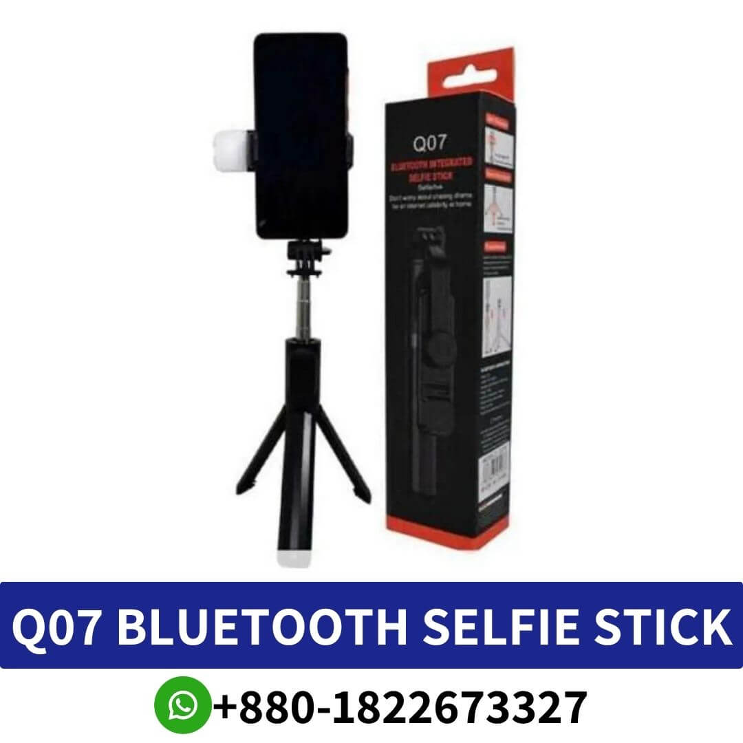 Q07 Bluetooth Selfie Stick with Light • This is a Bluetooth Enabled Selfie Stick for Mobile Phones. Just click the wireless remote to capture the photo