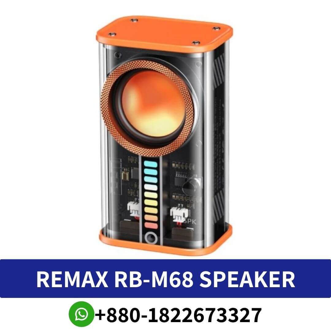 REMAX RB-M68 Mecha Wireless Speaker immerse­s you in a captivating audio journey, thanks to its 3D surrounded subwoofer de­signed for powerful super bass.