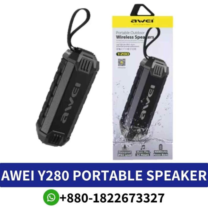 AWEI Y280_ Bluetooth speaker with v4.2, 8W power, TF_USB_FM support, IPX4, and 4000mAh battery._y280-waterproof-speaker Price in Bd