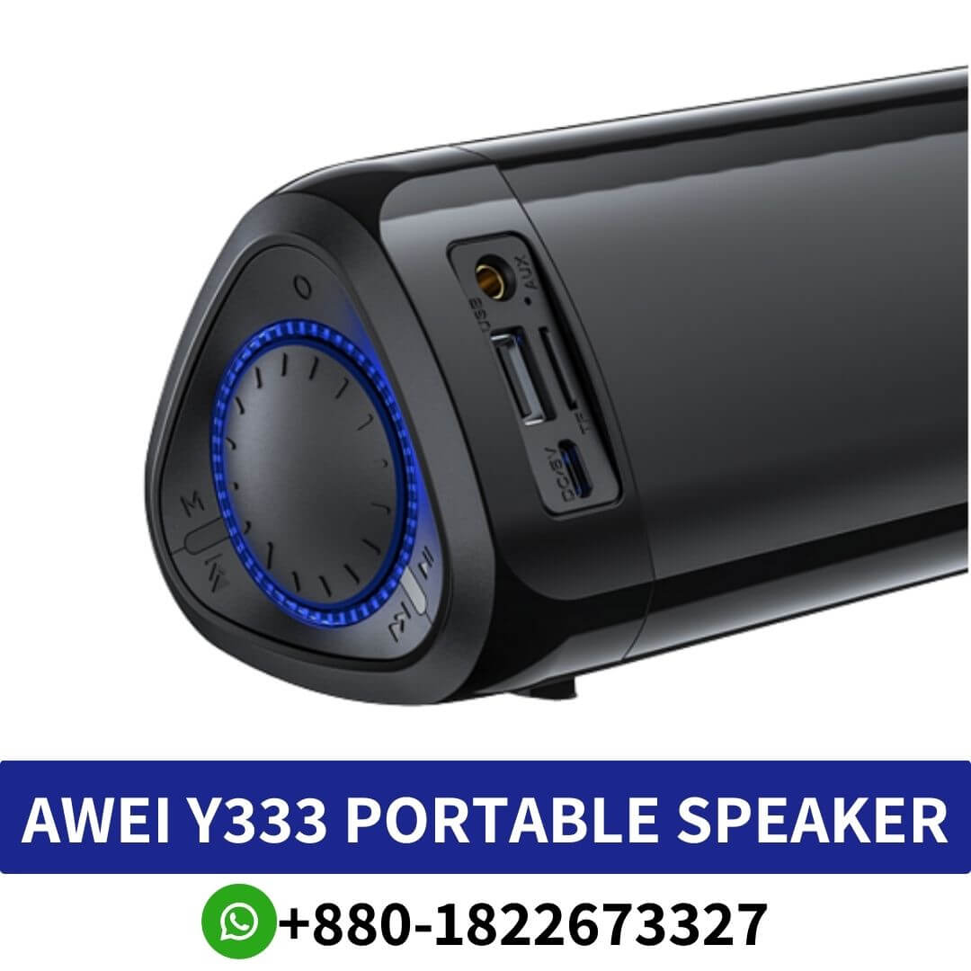 AWEI Y333_ Bluetooth 5.0, dual 5W speakers, FM radio, portable design, immersive sound.AWEI Y333 Bluetooth Speaker shop in Bangladesh