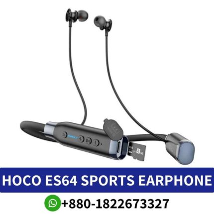 Best Hoco ES64_ Bluetooth headset with microphone, 30-hour battery life, sleek black design. es64 earphone price in Bangladesh, Hoco shop near me
