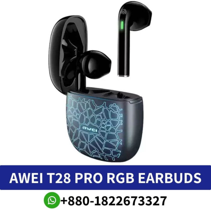 Best _AWEI T28 Pro_ Wireless earbuds with Bluetooth V5.1, IPX6 waterproof, RGB lighting, long battery life._Awei T28 Pro earpbuds shop near me