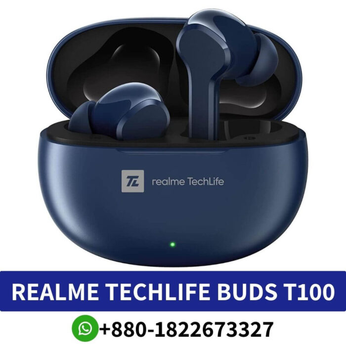 Best _REALME TechLife Buds T100_ 10mm dynamic bass, AI ENC, 28 hours playback, low latency gaming._Realme t100 shop near me-T100 shop in BD