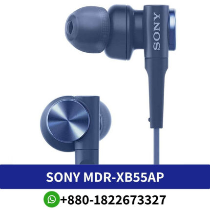 Best _SONY MDR XB55AP_ Powerful bass, in-line mic, comfortable fit, metallic finish, tangle-free cord._SONY Mdr Xb55ap headphone shop near me