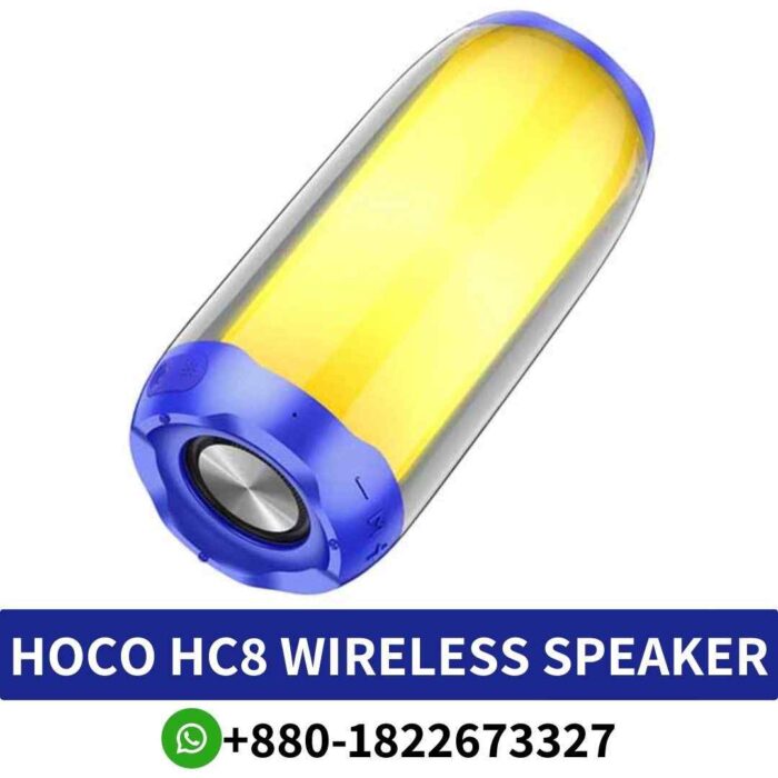 HOCO HC8 Compact Bluetooth speaker with powerful sound, versatile connectivity, and 360° LED ambient lighting for ambiance, speaker-in-bd