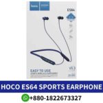 Hoco ES64_ Bluetooth headset with microphone, 30-hour battery life, sleek black design. es64 earphone price in Bangladesh, Hoco shop near me
