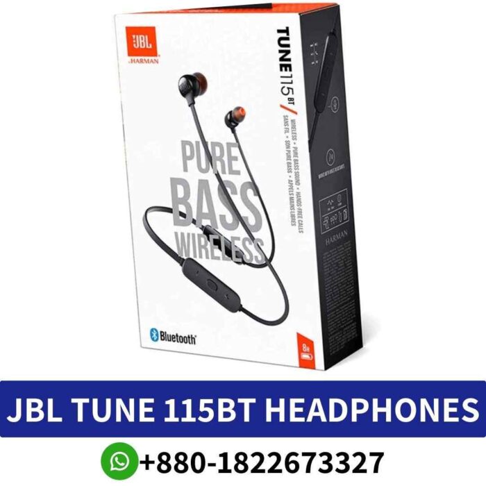 JBL Tune 115BT_ Wireless neckband headphones with microphone, volume control, and Bluetooth connectivity._JBL 115BT Headphones shop in BD