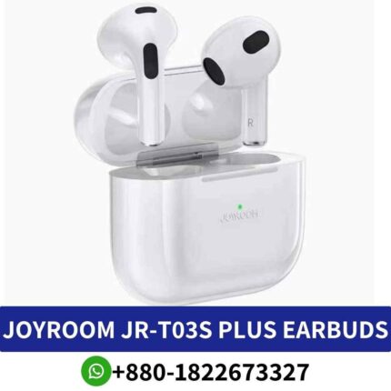 Joyroom JR-T03S Plus_ IPX-5 waterproof, Bluetooth 5.1, 6-hour playtime, 30-hour total with charging case. JR-T03S wireless-earbuds shop in BD