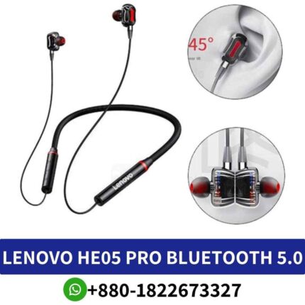 LENOVO HE05 Pro True Wireless Earbuds, featuring active noise-cancellation and Bluetooth 5.0. Lenovo He05 Bluetooth Headphones Price in Bd