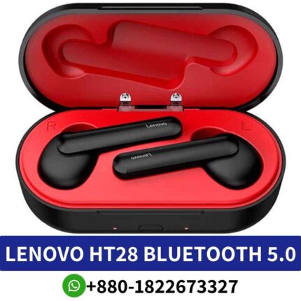 LENOVO HT28 Earbuds True wireless with active noise cancellation, dynamic sound, waterproof design, and convenient Bluetooth 5.0 connectivity