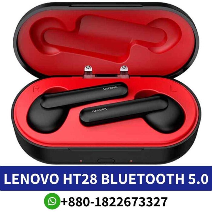 Lenovo Ht28 Earbuds True Wireless With Active Noise Cancellation, Dynamic Sound, Waterproof Design, And Convenient Bluetooth 5.0 Connectivity