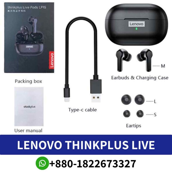 LENOVO LP1S_ Dynamic in-ear headset with Bluetooth 5.0, active noise cancellation, and waterproof design. lenovo lp1s in-ear headset shop in BD