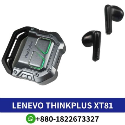 Lenovo XT81_ Bluetooth earphones with AAC, SBC decoding, 4-hour playtime, 13mm speaker, charging case._XT81 Wireless Earbuds shop in BD