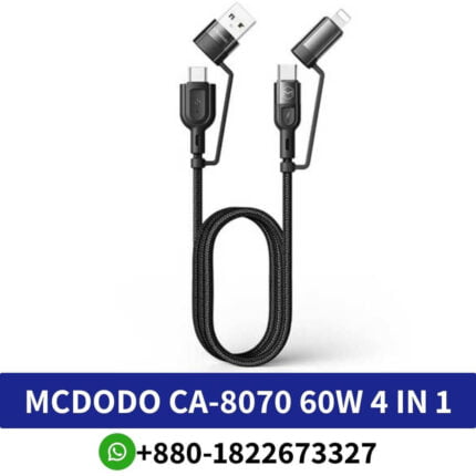 Mcdodo CA-8070 60W 4 in 1 PD Fast Charge Data Cable 1.2M Price in Bangladesh, Mcdodo CA-8070 60W 4 in 1 PD Fast Charge Data Cable 1.2M In BD, Mcdodo CA-8070 60W 4 in 1 PD Fast Charge, Mcdodo CA-8070 60W 4 in 1 PD Price In BD, MCDODO 4 in 1 60W Multi-functional PD Super Fast, Mcdodo CA-8070 Data Cable 4-in-1 USB + Type C ,