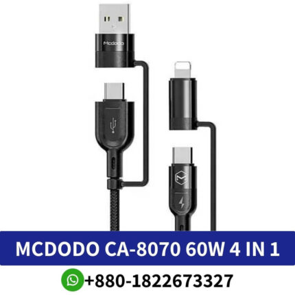 Mcdodo CA-8070 60W 4 in 1 PD Fast Charge Data Cable 1.2M Price in Bangladesh, Mcdodo CA-8070 60W 4 in 1 PD Fast Charge Data Cable 1.2M In BD, Mcdodo CA-8070 60W 4 in 1 PD Fast Charge, Mcdodo CA-8070 60W 4 in 1 PD Price In BD, MCDODO 4 in 1 60W Multi-functional PD Super Fast, Mcdodo CA-8070 Data Cable 4-in-1 USB + Type C ,