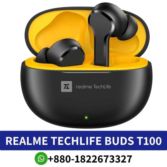 REALME TechLife Buds T100_ 10mm dynamic bass, AI ENC, 28 hours playback, low latency gaming._Realme t100 shop near me-T100 shop in BD