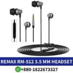 REMAX RM-512_ Lightweight in-ear earphones with microphone, tangle-free cable, durable construction._rm-512 wired-music-headset shop in bd