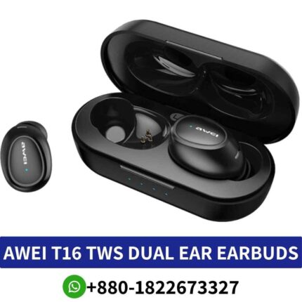 AWEI T16 TWS Earbuds_ Wireless, V5.0 Bluetooth, HD calls, hands-free, charging dock, comfortable shop in BD, Awei t16 Earbuds shop near me