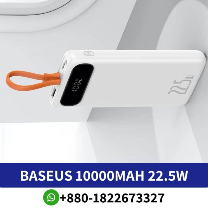 Baseus 10000mAh 22.5W Power Bank Block Digital Quick Charge With Built in Type-C Cable White (PPLK000002) Price In Bangladesh