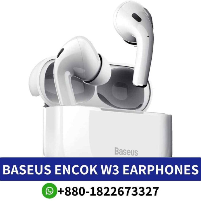 BASEUS ENCOK W3 Earphones_ Bluetooth 5.0, 18-hour battery, noise reduction, MEMS microphone, immersive sound._ W3 earphones shop in bd