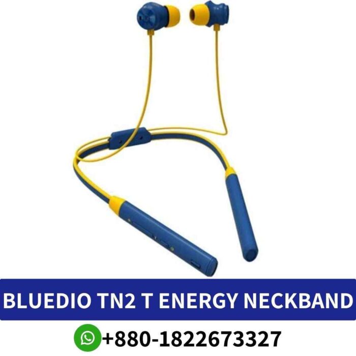 BLUEDIO TN2 Dynamic wireless headphones with active noise cancellation and microphone for clear audio.tn2-bluetooth-neckband-blue shop in bd