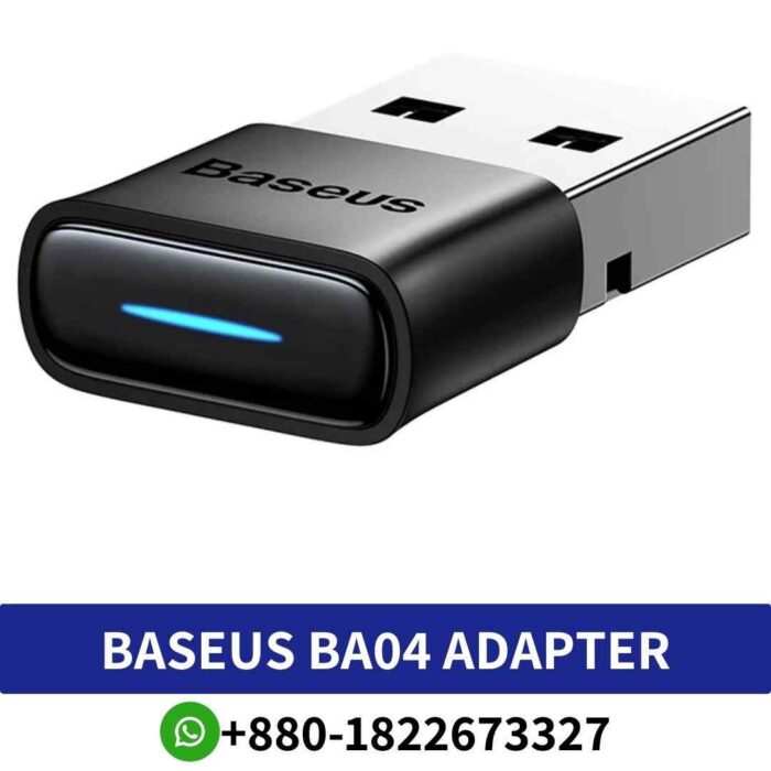 Baseus BA04_ USB Bluetooth adapter, 20m range, versatile protocols, sleek black design._BASEUS BA04 Bluetooth Adapter Price in Bangladesh
