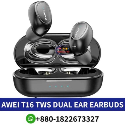 Best AWEI T16 TWS Earbuds_ Wireless, V5.0 Bluetooth, HD calls, hands-free, charging dock, comfortable shop in BD, Awei t16 Earbuds shop near me