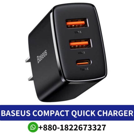 Best BASEUS Compact Quick Charger 2U+C Three Ports 30W Travel Power Adapter CN Plug