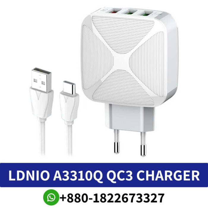 Best LDNIO A3310Q QC3 0 3 Port Wall Charger With Cable