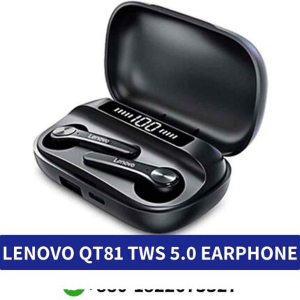Best LENOVO QT81_ True wireless headphones with Bluetooth 5.1, IPX5 waterproofing, and 3-5 hours talk time. QT81-TWS-5-0-Earphone shop in bd