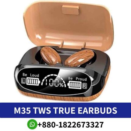 Best M35 Earbuds_ Bluetooth 5.2, IPX6 waterproof rating, extended battery life, and quick charging. M35 TWS True Wireless Earbuds Shop in Bd