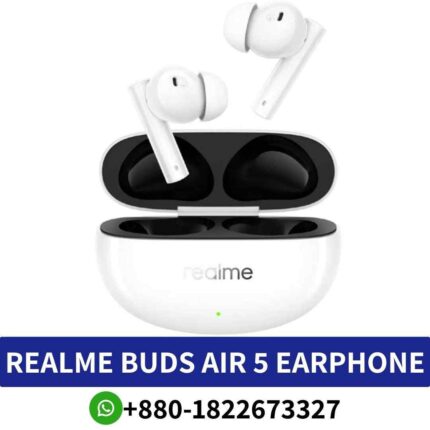 Best REALME Buds Air 5 Bluetooth version 5.3 Wireless range 10 meters, Active Noise _ 50dB with 12.4mm Dynamic Bass Boost Driver shop in BD