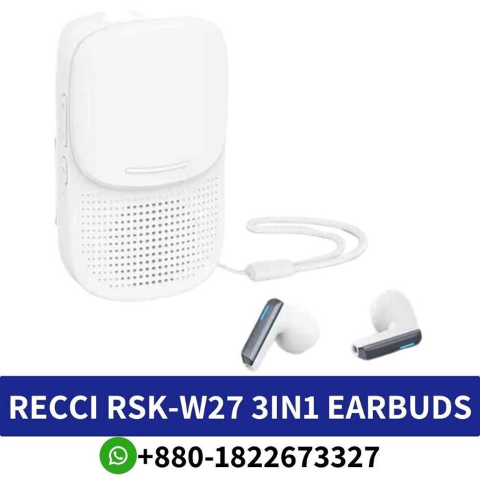 Best RECCI RSK-W27-3-in-1 TWS earbuds, speaker, flashlight. Portable, HiFi sound, long battery life. RSK-W27-3in1-TWS-speaker-earbuds shop in bd