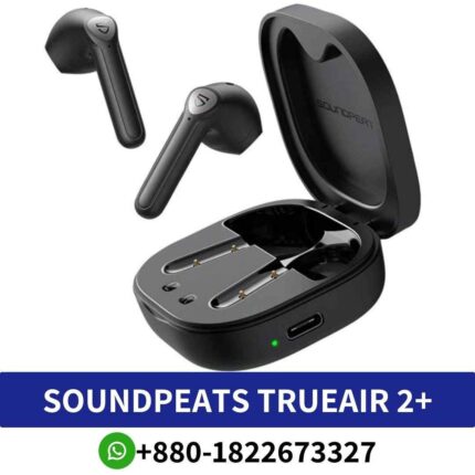 Best SoundPEATS TrueAir 2+_ IPX4, Bluetooth 5.2, 25-hour playtime, SBC_APTX codecs, fast charging, ergonomic design.Trueair 2+ earbuds shop in bd