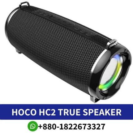 HOCO HC2 Speaker Boasts Bluetooth V5, a 2400mAh battery, 6 hours of playtime, and dual 52mm Speakers. HC2 Speaker shop near me