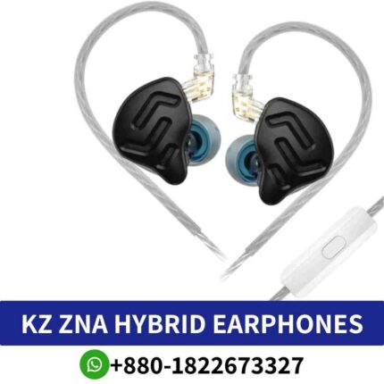 KZ ZNA High-fidelity in-ear headphones with wide frequency range and durable cable for immersive sound. ZNA-hybrid-earphones shop in bd