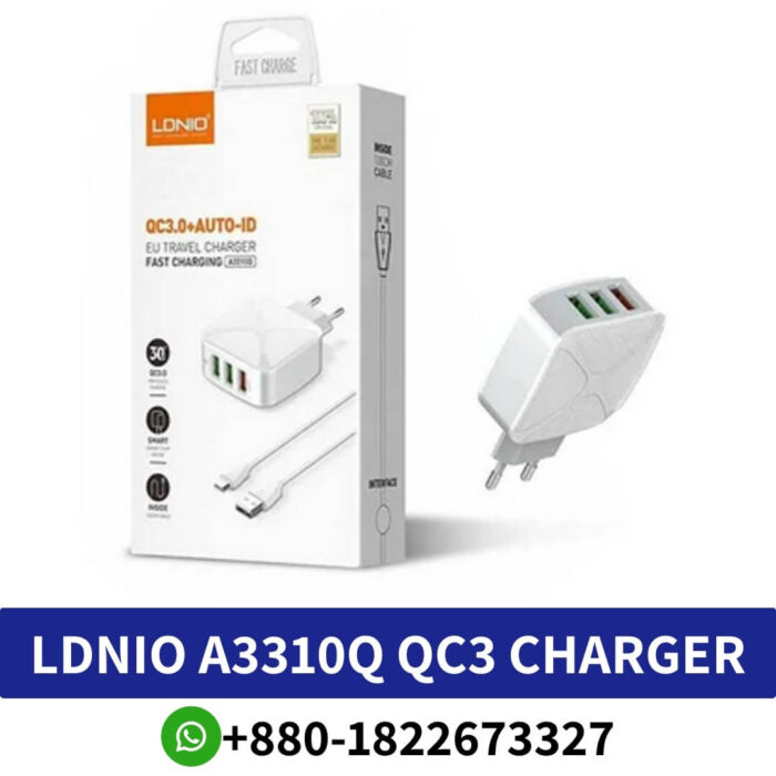 LDNIO A3310Q QC3 0 3 Port Wall Charger With Cable