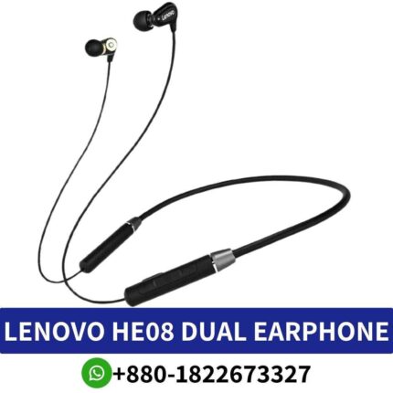 LENOVO HE08_ Bluetooth earphones with clear sound, long battery life, and quick charging shop near me. lenovo-he08-earphone-in-bangladesh