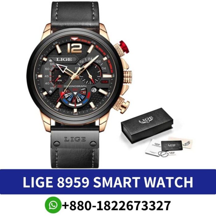 LIGE 8959 Mens Leather Quartz Watch