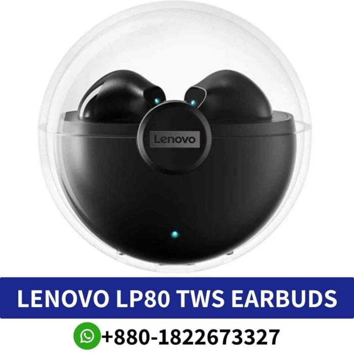 Lenovo LP80_ Touch-controlled Bluetooth earbuds with clear sound, long battery life, and portable design Shop near me. lp80-earbuds shop in bd