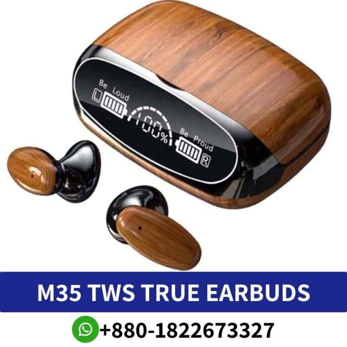 M35 Earbuds_ Bluetooth 5.2, IPX6 waterproof rating, extended battery life, and quick charging. M35 TWS True Wireless Earbuds Shop in Bd