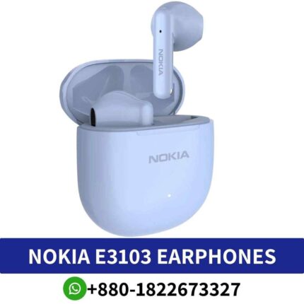 Nokia E3103_ True wireless earbuds with Bluetooth 5.1, microphone, and 13mm drivers for immersive sound. E3103-Wireless-Earphones shop in bd